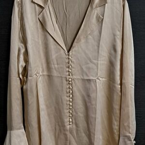 Reformation Elegant Silk Button Detail Bell Sleeve Blouse